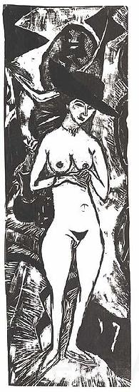 Ernst Ludwig Kirchner Female nude with black hat Norge oil painting art